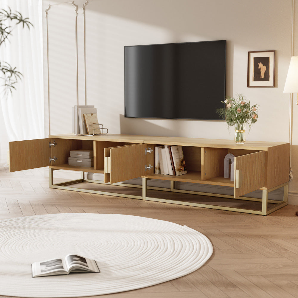 TV Meubel – TV Kast – Televisiekast – Dressoir – Opbergmeubel – 180 cm – Houtnerf Met Gouden Accenten – Soft-Close Deuren