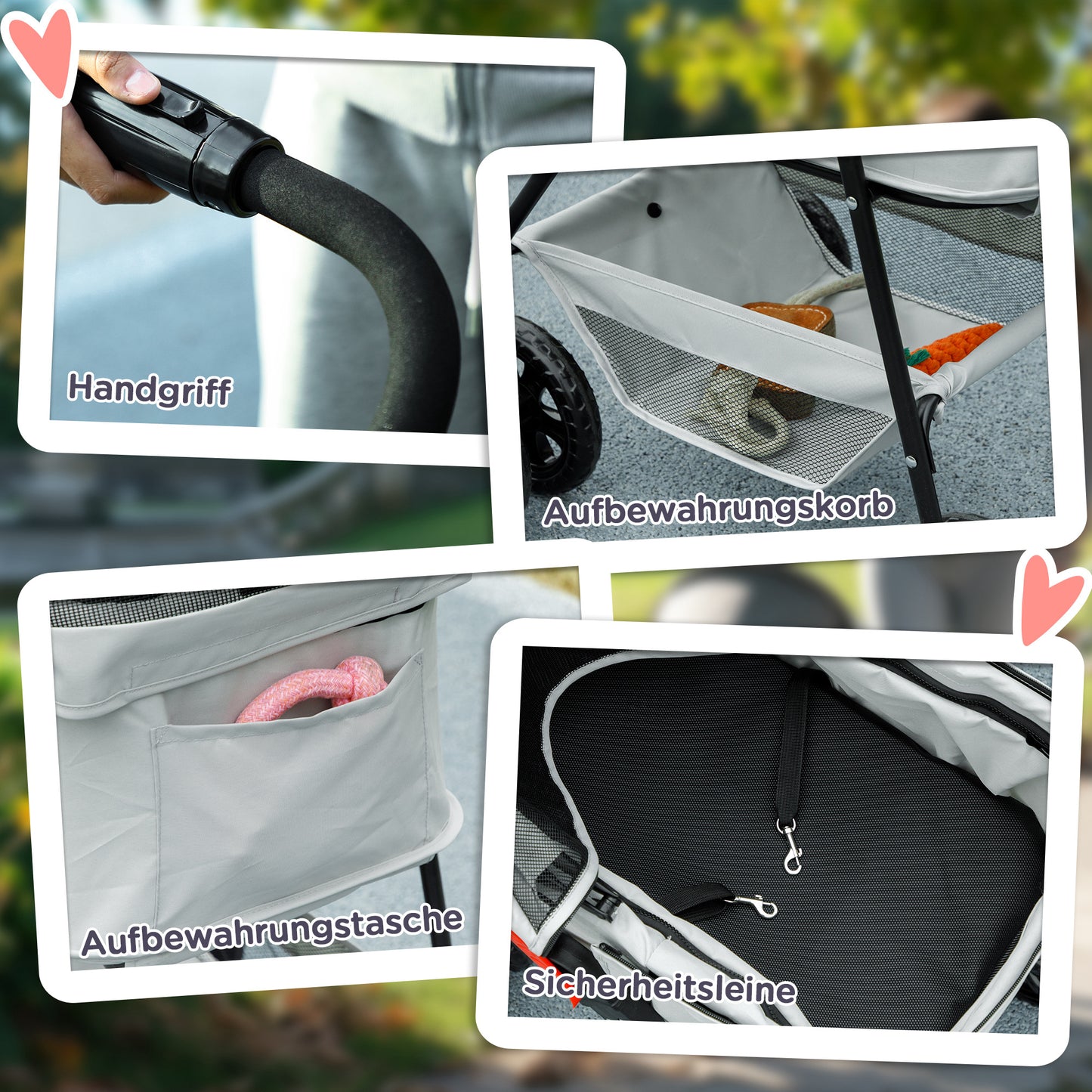 Huisdierrenwagen – Dierenwagen – Wandelwagen – Draagmand – Transportkar – Lichtgrijs – 3-in-1 Inklapbaar Ontwerp – Afneembare Regenhoes