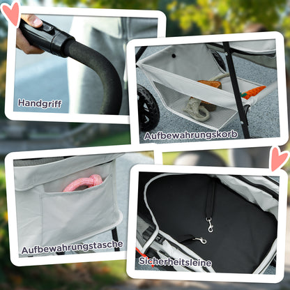 Huisdierrenwagen – Dierenwagen – Wandelwagen – Draagmand – Transportkar – Lichtgrijs – 3-in-1 Inklapbaar Ontwerp – Afneembare Regenhoes