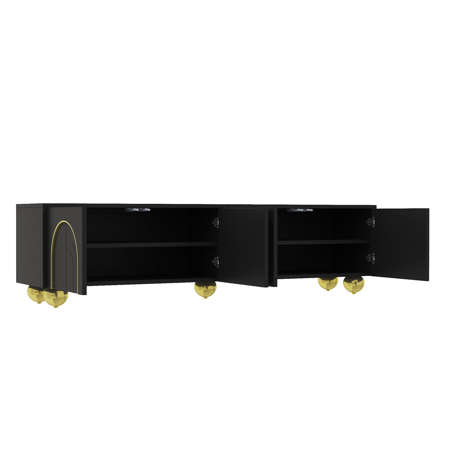 TV Lowboard – TV Meubel – Sideboard – Mediakast – Opbergkast – Modern Design – Zwart Met Gouden Details – 170x38x44 cm – Push-Open Deuren