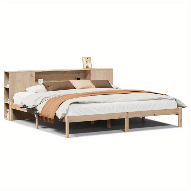 Bedframe – Boekenkastbed – Opbergbed – Houten Bed – Ruimtebesparend Bed – Modern Design – Dennehout – 180x200 cm – Eenvoudige Montage