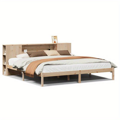 Bedframe – Boekenkastbed – Opbergbed – Houten Bed – Ruimtebesparend Bed – Modern Design – Dennehout – 180x200 cm – Eenvoudige Montage