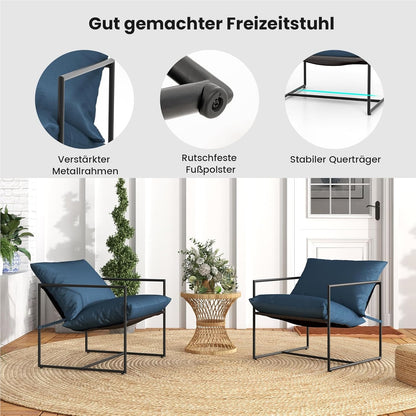 Slingstoel – Lounge Stoel – Accentstoel – Strandstoel – Klapstoel – Set Van 2 – Met Metalen Frame – Ademend Stoffen Zitvlak