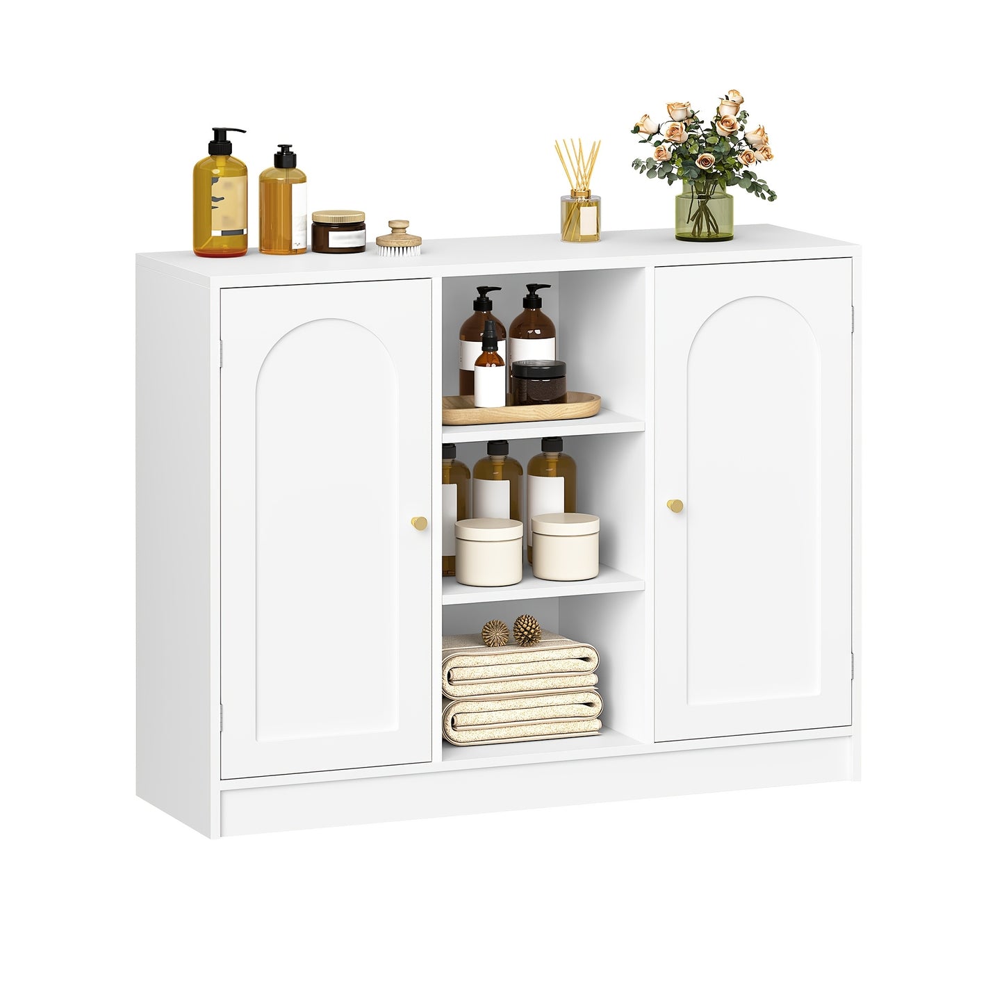 Badkamerkast – Badkamermeubel – Keukenkast – Opbergkast – Dressoir – 2 Deuren – Verstelbare Planken – 30x100x81,5 cm – Wit – Minimalistisch Design