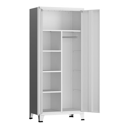Stalen Kledingkast – Garderobekast – Kledingkast Met Laden – Opbergkast – Industrieel – 180x90x40 cm – 2 Laden – Ventilatiesleuven