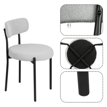 Eetkamerstoelen – Stoelen – Kuipstoelen – Keukenstoelen – Eettafelstoelen – Bouclé Stof – Zwart Metalen Onderstel – Open Rug Design – Set Van 4 – Grijs