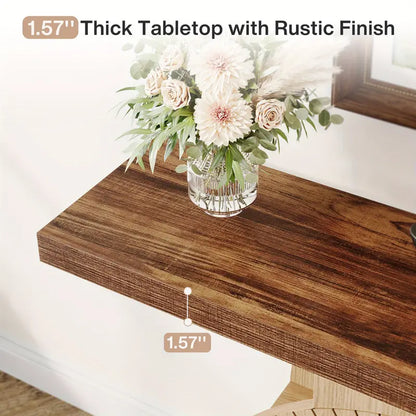 Console Tafel – Halltafel – Sofa Tafel – Entree Tafel – Accent Tafel – Modern Farmhouse – Massief Hout & Open Opbergruimte – Walnootbruine Afwerking – Stevige Ronde Basis – 39.3 Inch