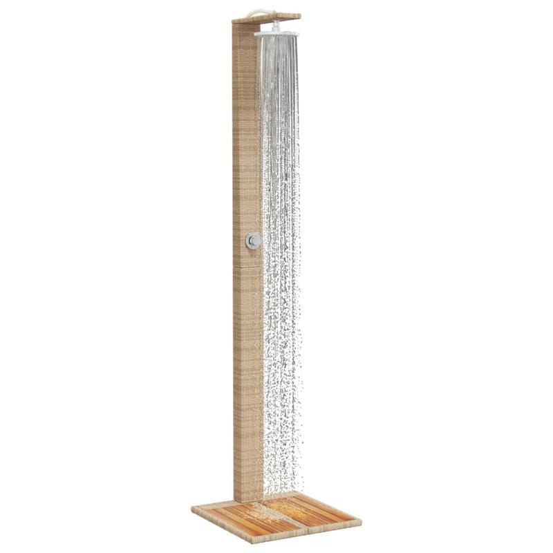 Buitendouche – Tuindouche – Vloerdouche – Zonnedouche – Campingdouche – Beige Poly Rattan & Acaciahout – 50x55x224 cm – Europese Enkele Kraanaansluiting