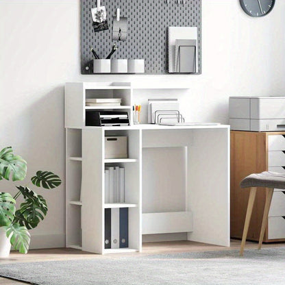 Bureaumeubel – Bureau – Computertafel – Bureautafel – Werkbureau – Wit – Compact 90x48x101,5 cm – Stevig MDF Hout – Opbergvak en Kastje