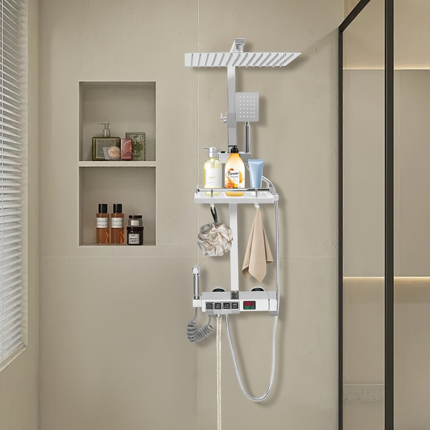 Doucheset – Regendouche – Thermostaatkraan – Handdouche – Badkraan – Thermostatische Temperatuurregeling – Roestvrij Staal