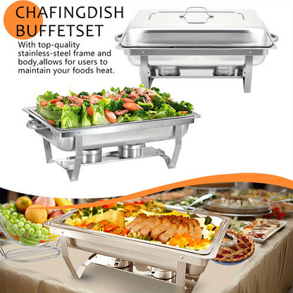 Cateringwarmer – Chafing Dish – Buffetset – Warmhoudschaal – Chafer – RVS – 4-delig – 8 Quart – Rechthoekig – Warmhoudfunctie Zonder Stroom
