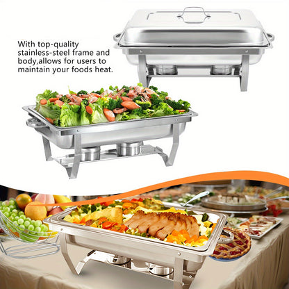 Warmhoudplaat – Buffetwarmer – Chafing Dish – Warmhoudschaal – Rechaud – 6-delig RVS Set – Roll-top Deksel – 7,5 Liter Inhoud