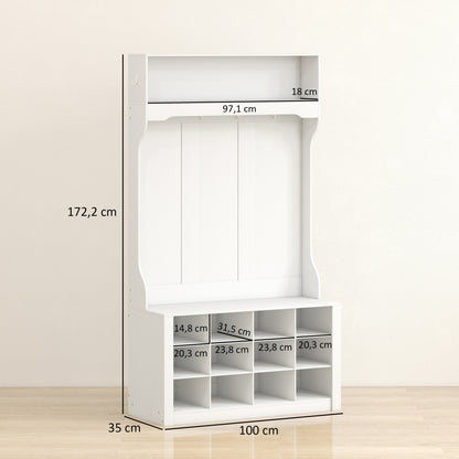 Kapstokkast – Kapstok – Garderobekast – Opbergkast – Halmeubel – Wit – Met Bankje – Schoenopbergruimte – Stevig MDF – Compact Ontwerp