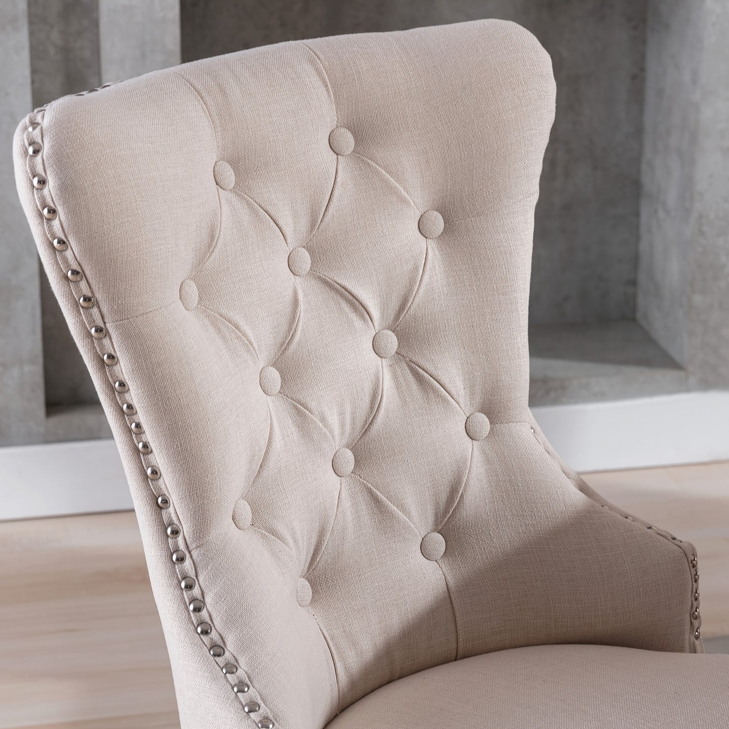Linnen Eetkamerstoel – Stoel – Eetkamerstoel Set – Designstoel – Woonkamerstoel – Set van 6 – Beige Linnen Bekleding – Stevige Eiken Poten met Chroomaccenten