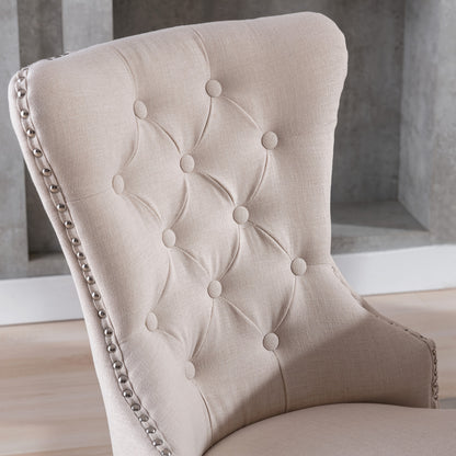 Linnen Eetkamerstoel – Stoel – Eetkamerstoel Set – Designstoel – Woonkamerstoel – Set van 6 – Beige Linnen Bekleding – Stevige Eiken Poten met Chroomaccenten