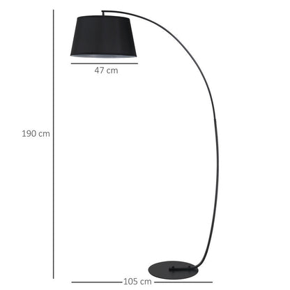 Modern Black Drum Lamp Shade with Curved Metal Frame & Fabric Shade - Floor/Desk Lamp Compatible, 105cm Height, 47cm Base, Durable Plastic Construction, Easy Installation for Living Room, Bedroom, Office - Decorative Lighting Fixture (Battery-Powere