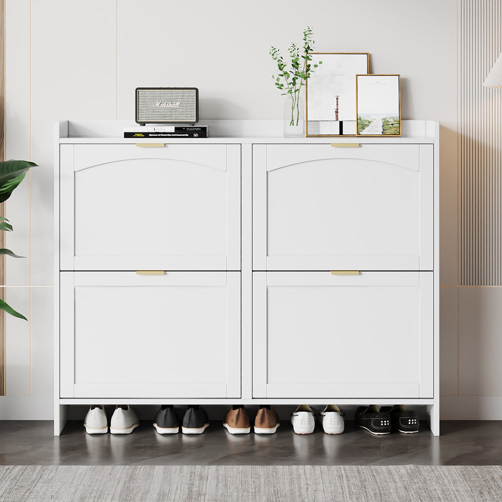 Schoenenkast – Schoenopberger – Schoenrek – Schoenenkastje – Schoenenmeubel – Wit – 4 Klepdeuren – Compact Ruimtebesparend Design