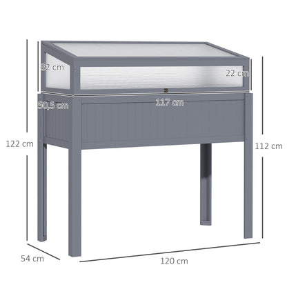 Houten Verhoogde Tuinbak – Koude Kas – Groentebak – Kruidenbak – Tomatenkas – Grijs – Polycarbonaat Afdekking – 120 x 54 x 122 cm