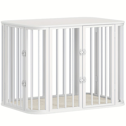 Hondenbench – Hondenkooi – Hondenhok – Hondenkennel – Hondenverblijf – Wit Metalen Frame – Multi-Deurs Toegang 80x55x61,5cm – Ruime Bench Voor Kleine en Middelgrote Honden