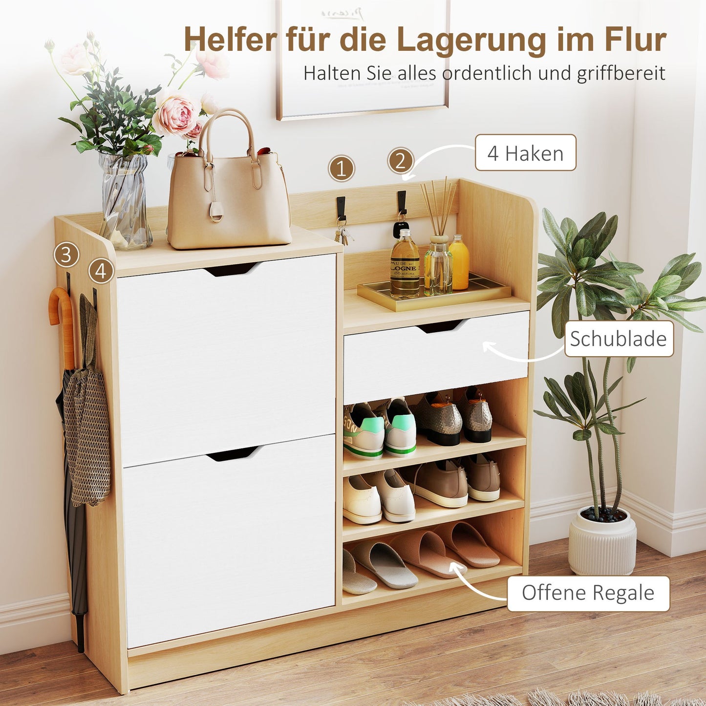 Schoenenkast – Schoenenrek – Schoenopberger – Halmeubel – Schoenenkastje – Natuurlijke Uitstraling – Kantelbare Lades