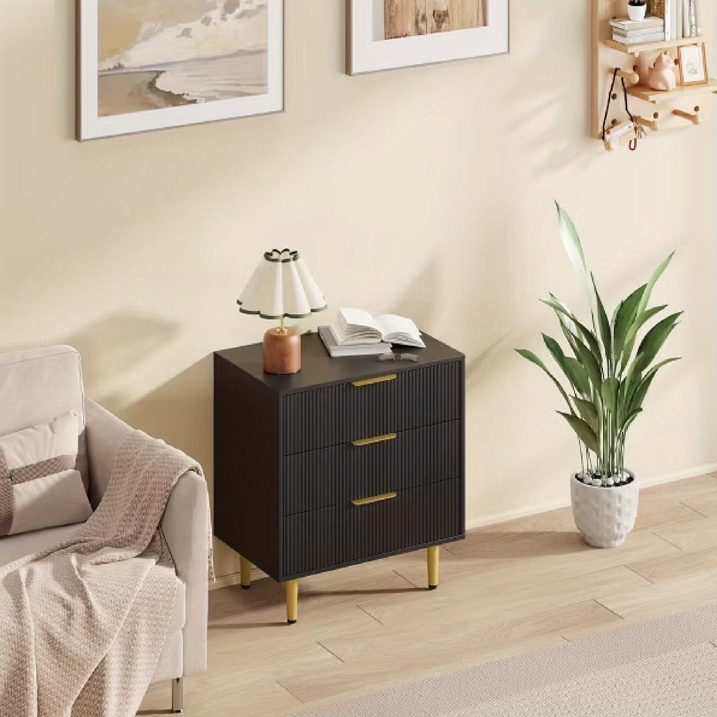 Brede Ladekast – Ladekast Met Laden – Opbergkast – Dressoir – Commode – Zwart – Modern Design – Stevige Houten Poot