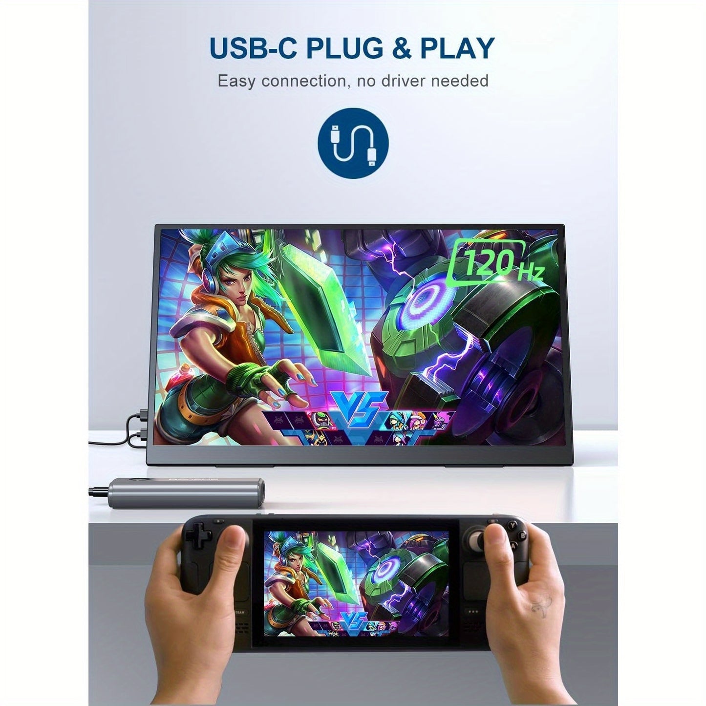 Portable Monitor – Draagbaar Scherm – Extra Laptop Scherm – USB-C Monitor – IPS Beeldscherm – 18,5 Inch – Full HD 1080p – 120Hz Verversingssnelheid