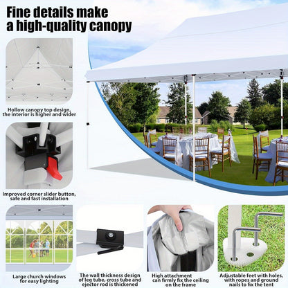 Partytent – Feesttent – Tuintent – Paviljoen – Overkapping – 10x20 ft – UV50+ Bescherming – 6 Zijwanden – Verstelbare Hoogte – Draagtas – Waterbestendig