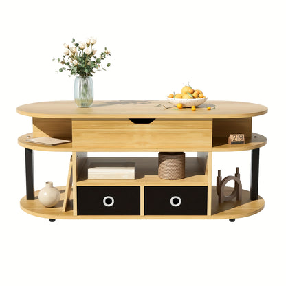 Salontafel – Koffietafel – Tafeltje – Verhoogbare Tafel – Houten Tafel – Verstelbare Hoogte – Hardhout Met Opbergruimte