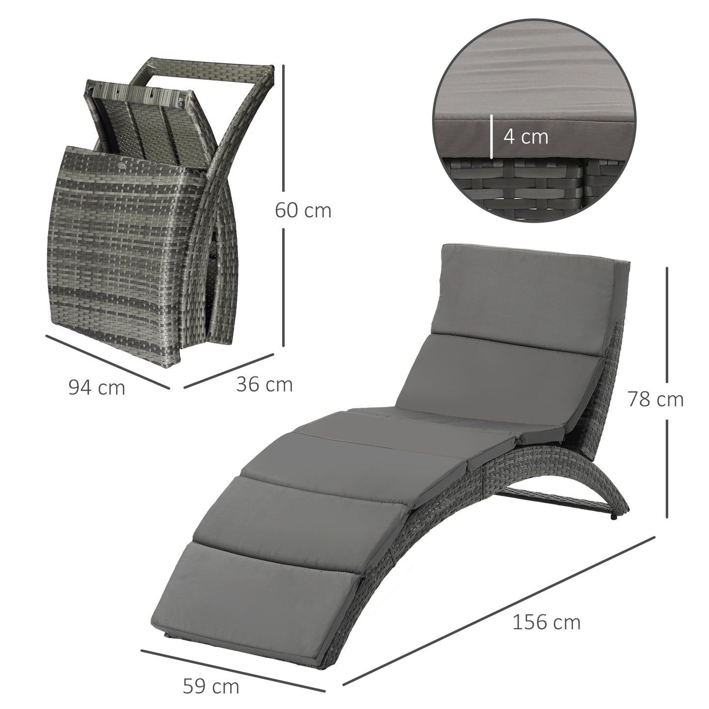 Ligstoel – Tuinstoel – Ligbed – Relaxstoel – Zonnebed – Opvouwbaar – Resin Rotan – Verstelbaar – Met Dikker Kussen – Weerbestendig Metaal