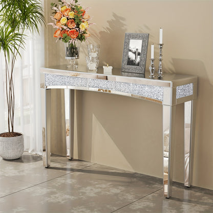 Spiegelconsole – Sidetable – Haltafel – Dressoir – Bijzettafel – 120x80 cm – Zilverplated Glas – Crushed Diamant Accent