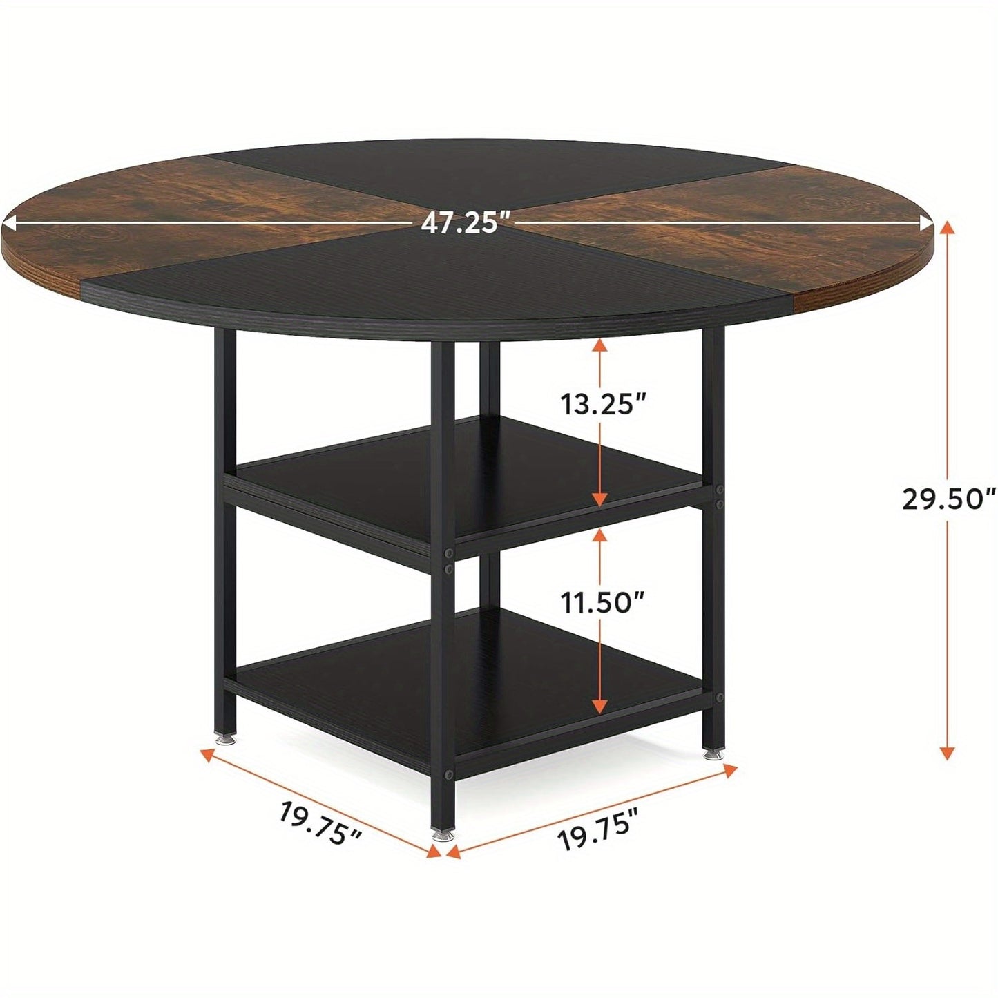 Ronde Vergadertafel – Vergadertafel, Trainingstafel, Eettafel, Bureautafel – 120 cm Diameter – Zwartbruine Afwerking – 2-Laags Opbergrek – Verstelbare Voetjes