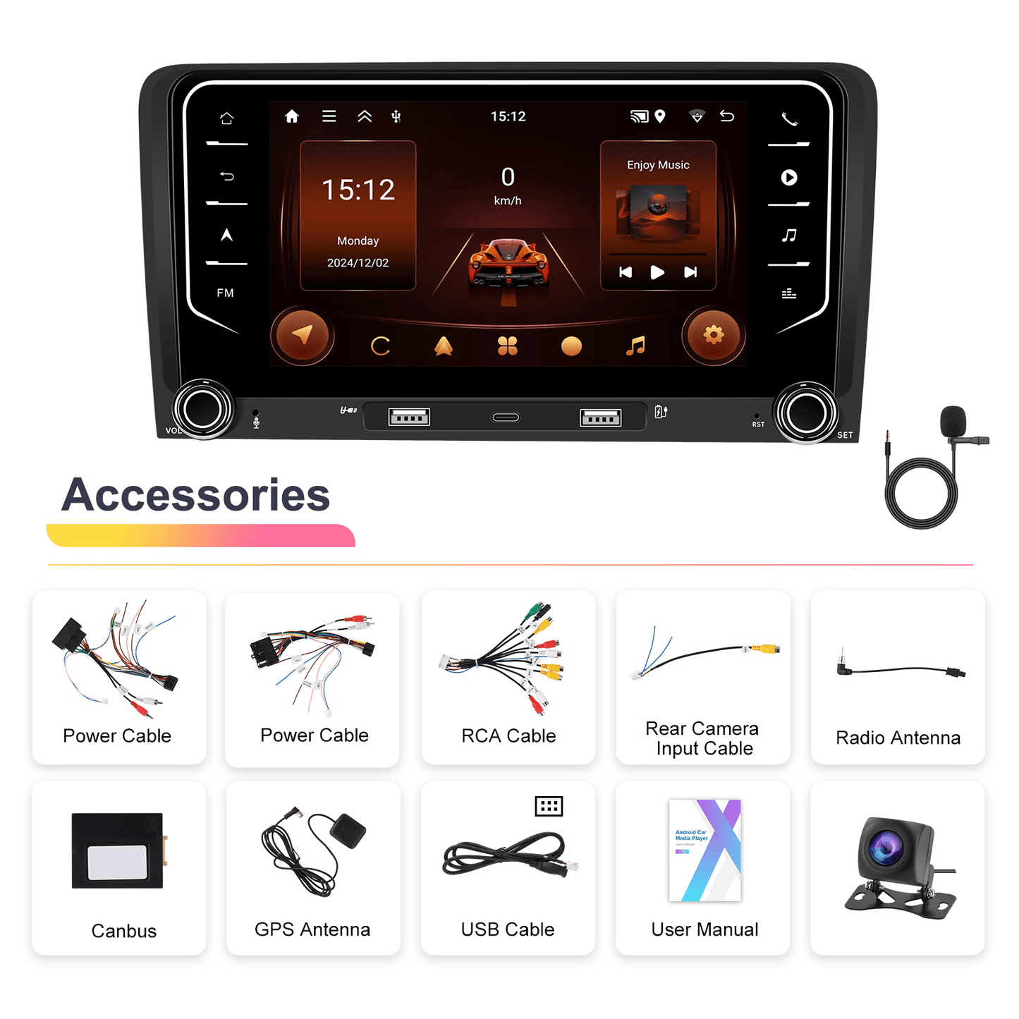 Android Autoradio – Auto Multimedia Speler – GPS Navigatie Systeem – Touchscreen Radio – Met Achteruitrijcamera en Microfoon – 7 Inch Display – Draadloze CarPlay & Android Auto