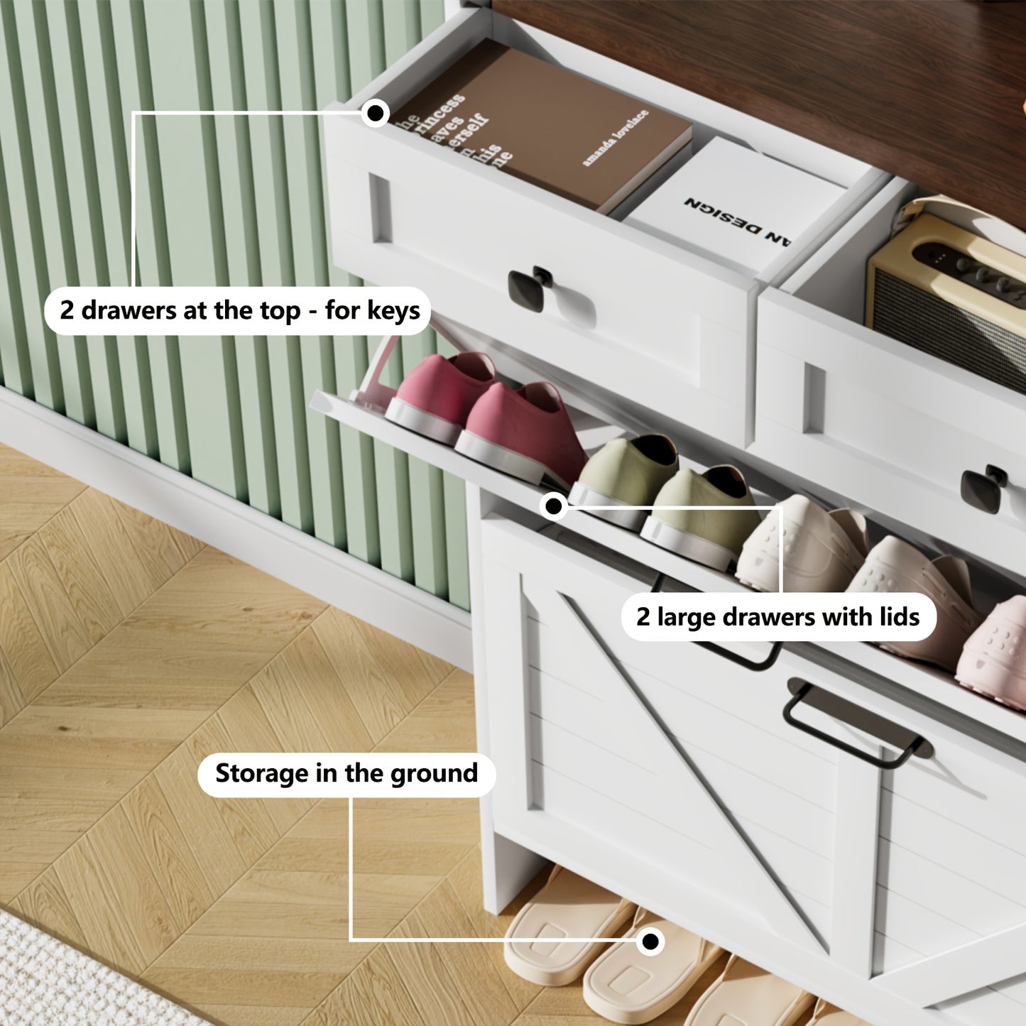 Witte Schoenenkast – Schoenenkast Met Lade – Schoenopberger – Schoenmeubel – Schoenenrek – Verstelbare Binnenpanelen – Anti-Kantelbeveiliging – MDF Met Melamine – Vrijstaand – 80x24,5x108 cm