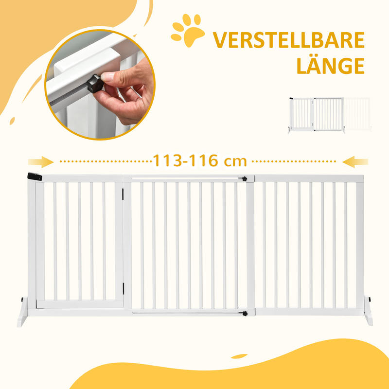 Hondenhek – Veiligheidspoort – Babypoort – Houten Barrier – Vrijstaande Hondenpoort – Verstelbaar 113-166 cm – Hoogwaardige Houtafwerking – Met Deur