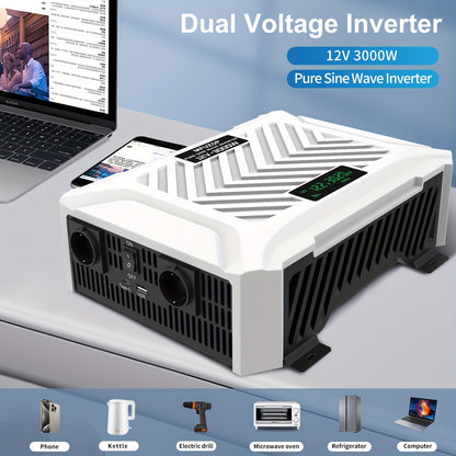Omvormer – Spanningsomvormer – Stroomomvormer – Inverter – Converter – 3000W Zuivere Sinusgolf – Overbelastingsbeveiliging – Weerbestendige Behuizing