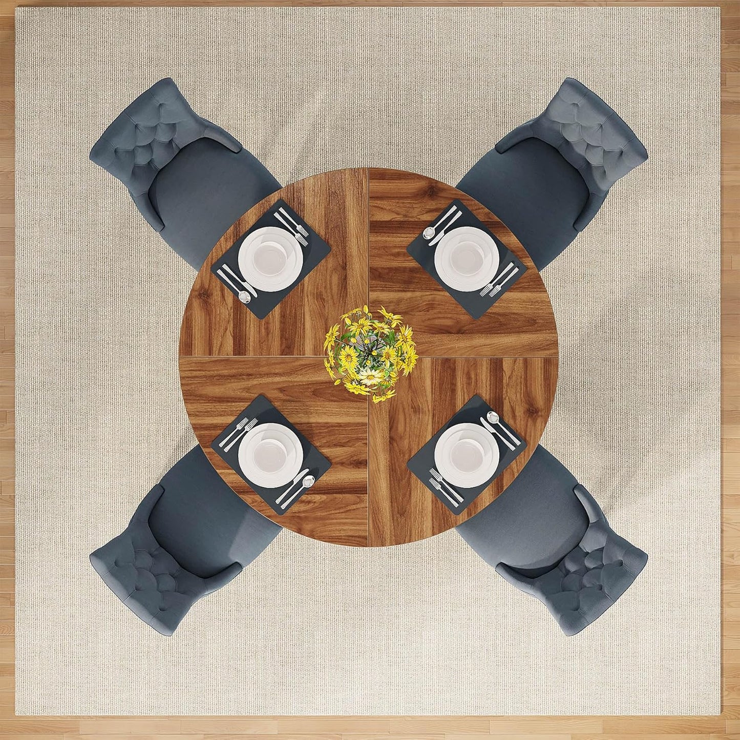 Ronde Eettafel – Keukentafel – Tafel – Eetkamertafel – Ronde Tafel – 120 cm Diameter – Stevig MDF Met Zwart Metalen X-Poot – Landelijke Bruine Afwerking