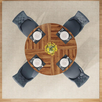 Ronde Eettafel – Keukentafel – Tafel – Eetkamertafel – Ronde Tafel – 120 cm Diameter – Stevig MDF Met Zwart Metalen X-Poot – Landelijke Bruine Afwerking