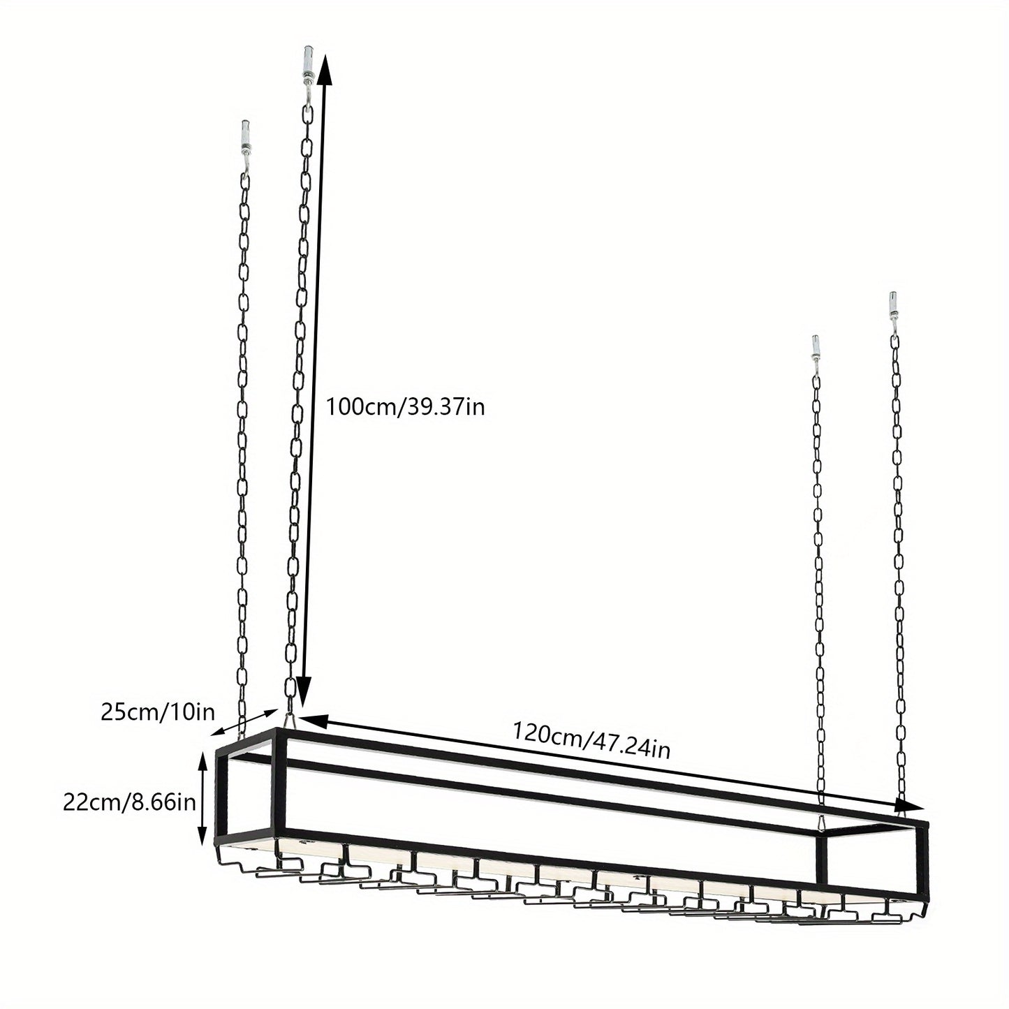 Wijnrek Plafond – Wijnhouder – Glazenhouder – Flessenrek – Wijnrek Met Glasopslag – Zwart Metaal – 120 cm – Stijlvol Industrieel Ontwerp – Draagkracht 75 kg