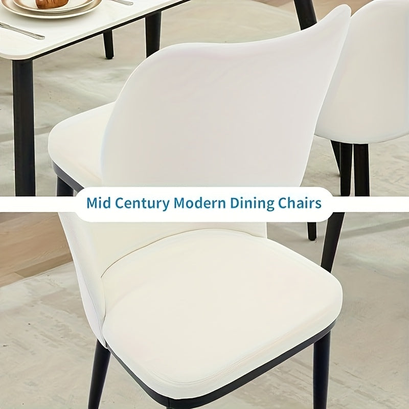Set of 2 Modern White & Black Fabric Dining Chairs with Padded Seats & Legs - Heavy-Duty Bohemian Style Kitchen Table Chairs, Easy-Clean Upholstery for Home, Restaurant, Cafe (White/Black, Frame), Mid Century Modern, Space Sa