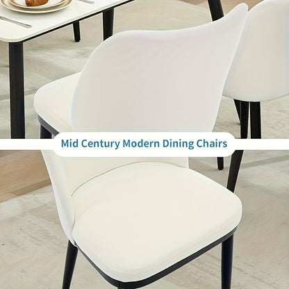 Set of 2 Modern White & Black Fabric Dining Chairs with Padded Seats & Legs - Heavy-Duty Bohemian Style Kitchen Table Chairs, Easy-Clean Upholstery for Home, Restaurant, Cafe (White/Black, Frame), Mid Century Modern, Space Sa