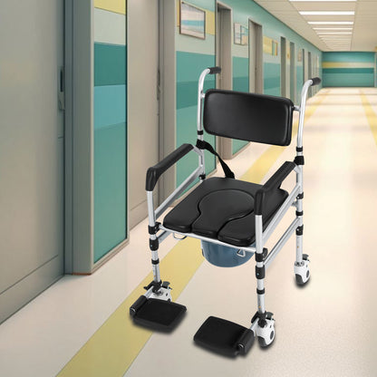 Douchekruk – Douchezitje – Douchestoel – Badkamerkruk – Toiletstoel – Inklapbaar Met Wieltjes – Verstelbare Hoogte 3 Niveau’s – Antislip Met Veiligheidsriem – Max Belastbaar 160 kg