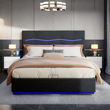 Dubbel Opbergbed – Opbergbox Bed – Stalen Bedframe – Bed Met LED-Verlichting – Ladebed – 140x200 cm – USB Oplaadpoort – Pneumatisch Hefmechanisme