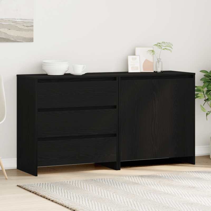 Sideboard 2pcs black 70 x 41 x 75cm wood material Practical, simple design, Entryway Cabinet, Dining Room Sideboard, Sleek Sideboard, Contemporary Storage, Sturdy Sideboard, Durable Wood, Compact Sideboard, Practical Storage