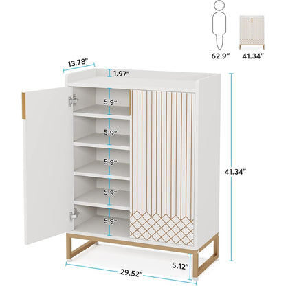 Schoenenkast – Schoenenrek – Schoenopberger – Schoenentoren – Schoenenkast Smal – Wit Met Gouden Metaal – 25 Paar Capaciteit – Modern Design