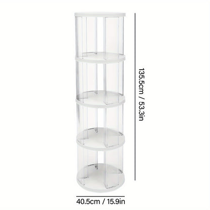 Boekenrek – Boekenkast – Boekenplank – Opbergkast – Boekenstandaard – Draaibaar 360° – Ruim 4-laags – Duurzaam ABS & PET – Compact en Stijlvol – Wit