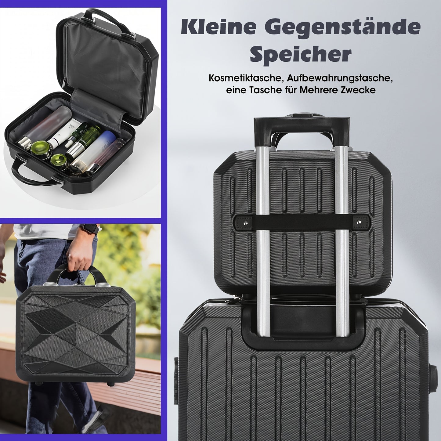 Vierdelige Hardshell Kofferset – Koffer Set – Reiskoffer – Spinner Koffer – Bagage – 360° Draaibare Wielen – TSA Cijferslot – Anthracite