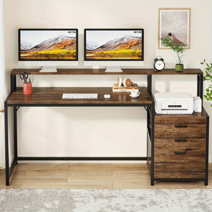Bureau – Computertafel – Hoekbureau – Schrijftafel – Werktafel – L-Vormig Hoekbureau – Vintage Bruin – Ergonomisch Ontwerp – Stevig Gelamineerd Spaanplaat