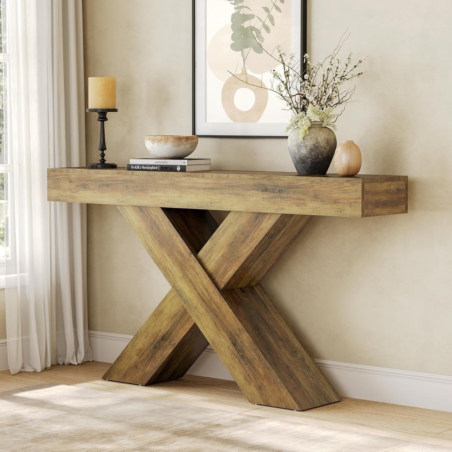 Sidetable – Wandtafel – Console Table – Accenttafel – Industrieel – 5-laags Opbergmeubel – Rustiek Bruin – Massief Houten Blad – Smal & Stevig Metaal Frame
