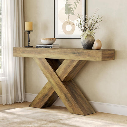 Sidetable – Wandtafel – Console Table – Accenttafel – Industrieel – 5-laags Opbergmeubel – Rustiek Bruin – Massief Houten Blad – Smal & Stevig Metaal Frame