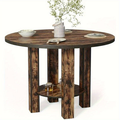 Eettafel – Ronde Tafel – Keukentafel – Eetkamertafel – Tafel – Compact Ontwerp – Opbergruimte Onderblad – Krasbestendig – Stevige Houtlook – 100 cm – Bruin Rustiek